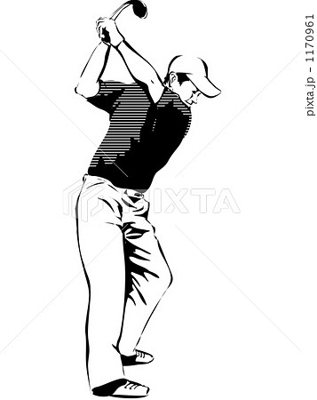 ゴルフ モノクロ スウィングの写真素材