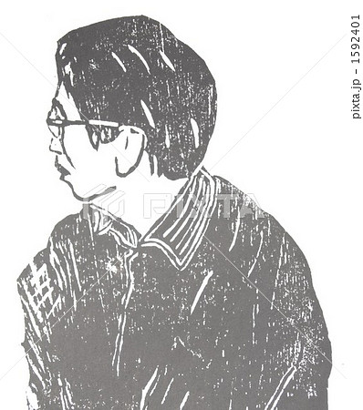 男性 横顔 メガネ 墨色のイラスト素材