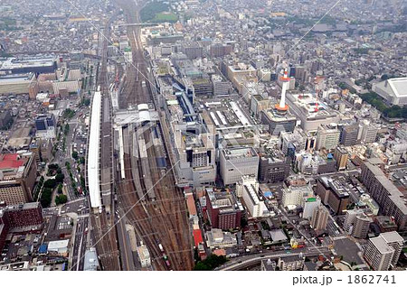 京都駅 空撮 航空写真 見下ろすの写真素材