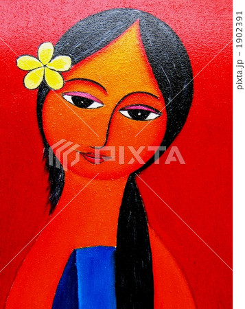 バリ島　絵画　女性像 バリ絵画 バリの女性と楽器 /135*85cm/PA-205 - アジアン家具と