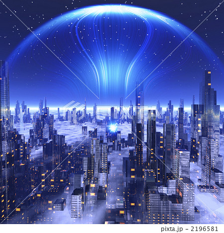 未来 未来都市 星空 夜のイラスト素材