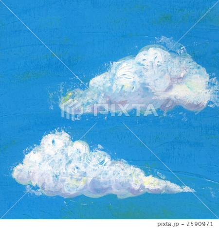 雲 2つ イラスト 絵の具の写真素材