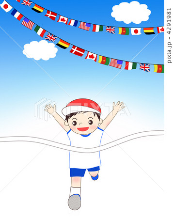 男の子 運動会 園児 かけっこのイラスト素材