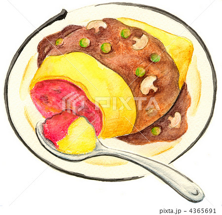 オムライス 卵料理 手描きイラスト チキンライスの写真素材