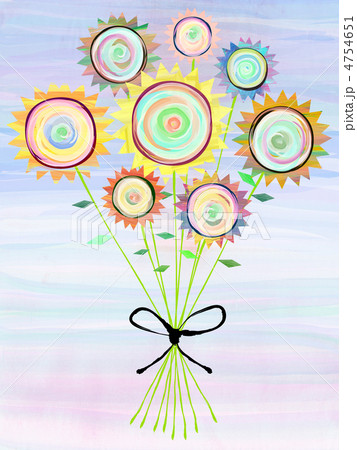 ブーケット 夏 向日葵 カラフル ひまわり 絵の具 お洒落のイラスト素材 Pixta