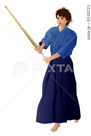 剣道 女性 女 剣道袴のイラスト素材