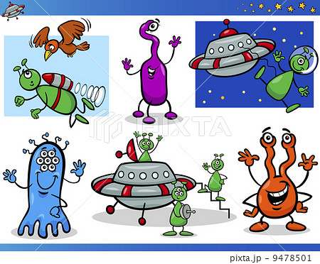 Aliens Or Martians Cartoon Characters Setのイラスト素材