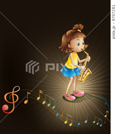 女の子 吹く 演奏 サックスのイラスト素材