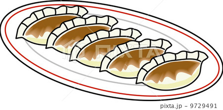 焼き餃子 イラスト 中華料理 イラスト素材 手描き風の写真素材