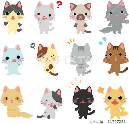 猫 キャラクター ポーズ ベクターのイラスト素材