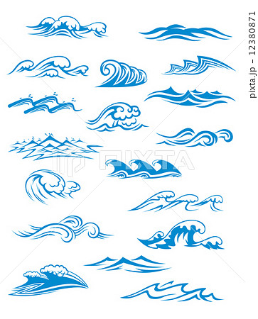 Ocean Or Sea Waves Surf And Splashes Setのイラスト素材 12380871 Pixta