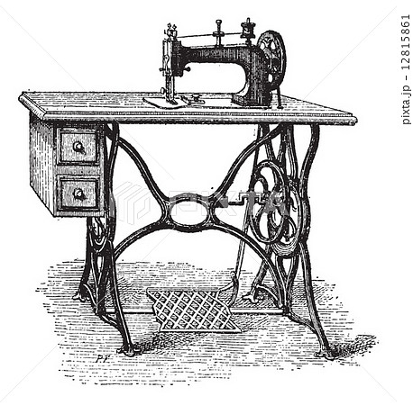 Foot Powered Sewing Machine Vintage Engravingのイラスト素材