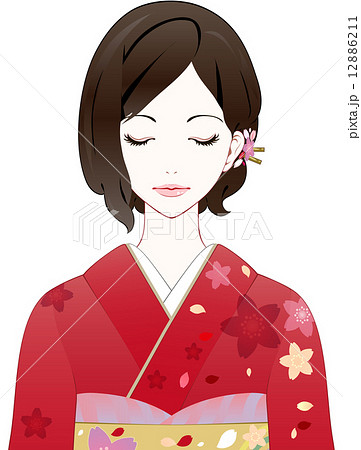 目を閉じる 女性 着物 人物のイラスト素材