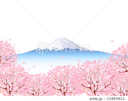 富士山 春 桜 桜並木のイラスト素材