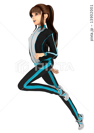 女子高生 女性 走る 細身のイラスト素材