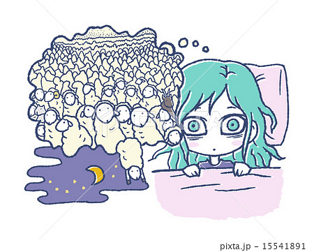 挿絵 数える 眠れない 羊のイラスト素材