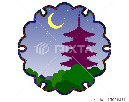 五重塔 シルエット 月夜 イラストのイラスト素材