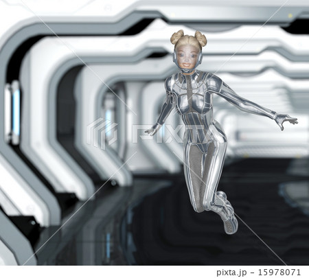 無重力 宇宙ステーション 宇宙服 女性のイラスト素材