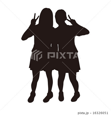 友達 立つ 学生 シルエットのイラスト素材