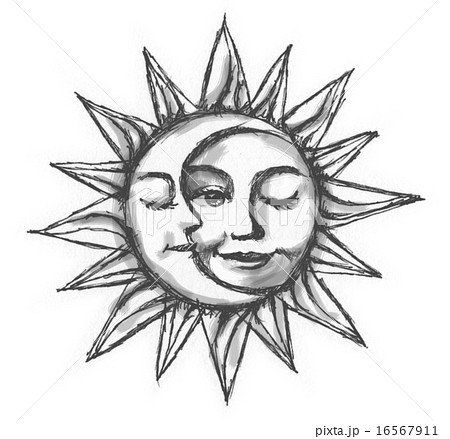 太陽 月 三日月 顔のイラスト素材