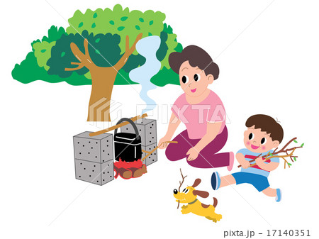 野外炊飯のイラスト素材