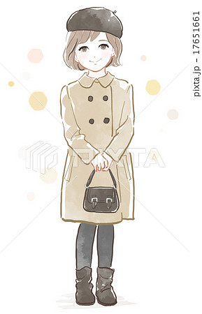 女の子 かわいい 冬服 ベレー帽のイラスト素材