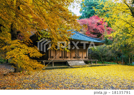 富貴寺 紅葉の写真素材