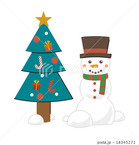 クリスマスツリー 雪だるま クリスマス スノーマンのイラスト素材