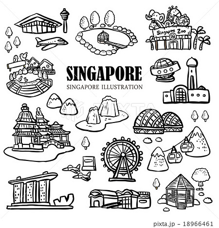 モノクロ 白黒 シンガポール アイコンのイラスト素材