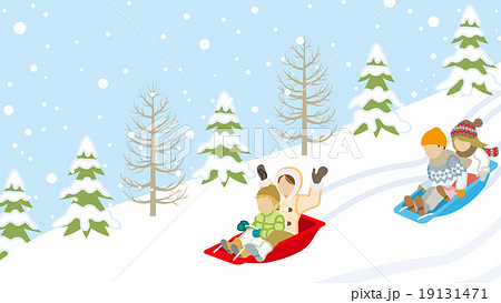 雪遊び 子供 そり ソリのイラスト素材