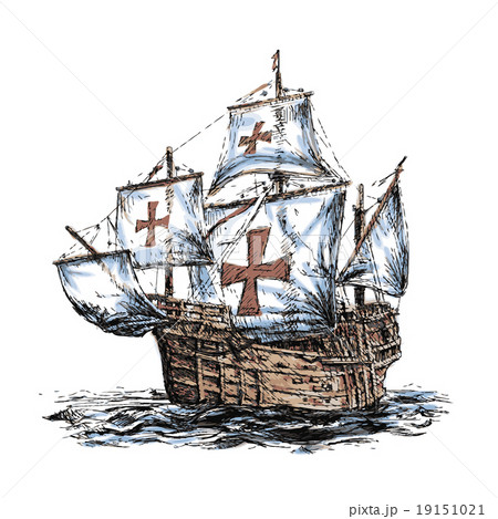 船 コロンブス コロンバス 手描きのイラスト素材