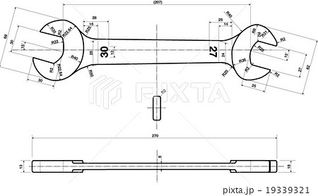 三面図 スパナ図面のイラスト素材