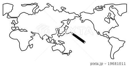 世界地図 日本 一筆書き 一筆描きのイラスト素材