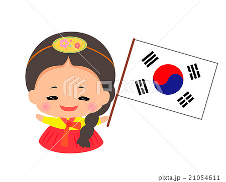 女の子 韓国人 国旗 チマチョゴリのイラスト素材