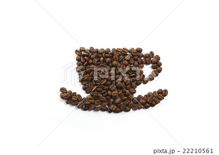 コーヒー豆 絵 コーヒーカップ 焙煎豆の写真素材