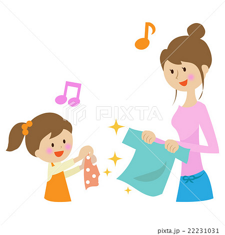 女の子 子供 洗濯物 お手伝いのイラスト素材 Pixta