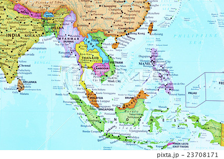 世界地図 地図 Asean 東南アジアの写真素材 Pixta