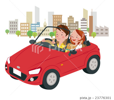 ドライブ カップル オープンカー 新緑のイラスト素材