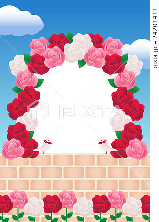 花 薔薇 アーチ レンガのイラスト素材