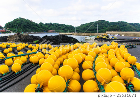 浮き 漁具 黄色 道具の写真素材