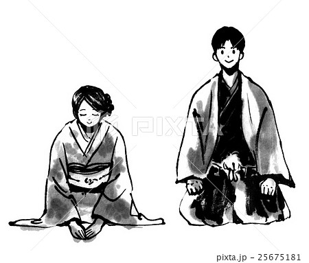女性 着物 お辞儀 謝るのイラスト素材