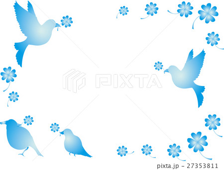 四葉 青い鳥 クローバー 小鳥のイラスト素材