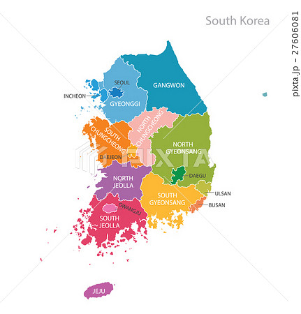 韓国 地図 カラフル マップのイラスト素材