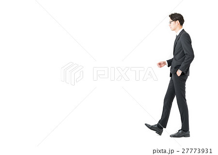 男性 ビジネスマン 横向き 白背景の写真素材