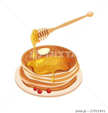 パンケーキ ホットケーキ はちみつ 蜂蜜のイラスト素材