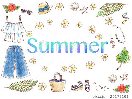 夏のファッション 手描き風入イラスト 夏のおしゃれ 夏のイラスト素材