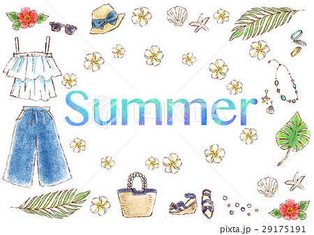 夏のファッション 夏 手描き風入イラスト 夏のおしゃれのイラスト素材