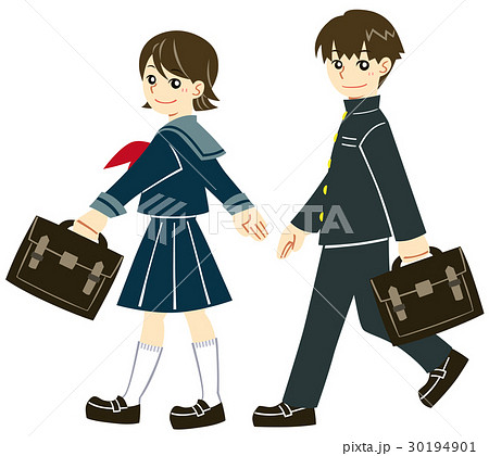 女の子 通学 学生服 歩くのイラスト素材