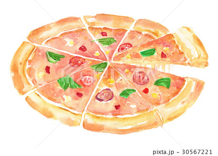 水彩画 ピザ イタリアン イタリア料理のイラスト素材
