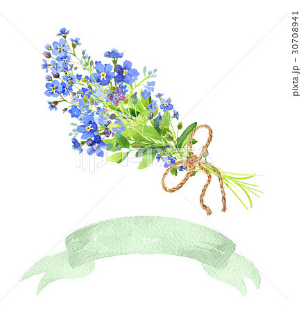 Watercolor Bouquet Blue Forget Me Nots And Tapeのイラスト素材